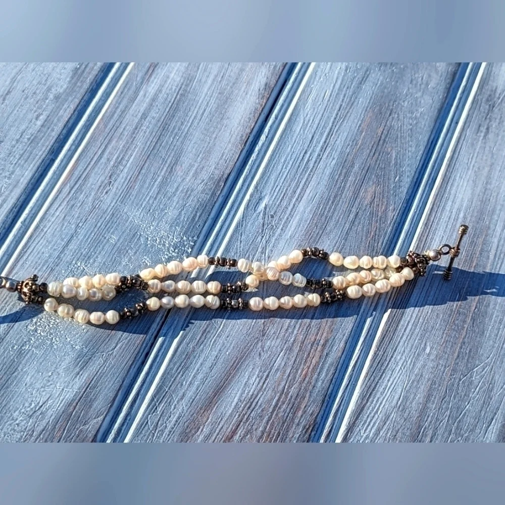 Vintage freshwater pearls, 3 stranded bracelet - Picture 8 of 9